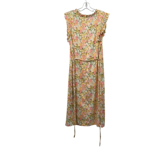 Croft & Barrow Womens Maxi Sundress Cap Ruffle Sleeve Yellow/Multi Size Large - Picture 7 of 9
